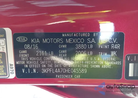 2017 Kia Forte S from USA, damaged, VIN 3KPFL4A70HE045589